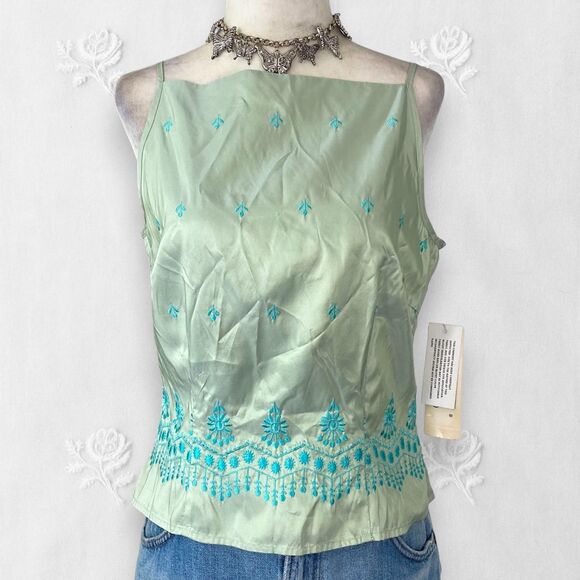 Deadstock NWT Early 2000's Mint Green Teal Blue Silk Fairy Camisole Top 6P / S - Picture 1 of 8